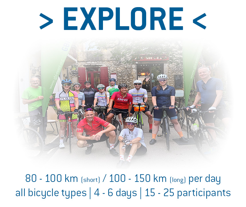 Explore Cycling Tours - 100 to 150 km per day | all bicycle types | 15 - 40 participants