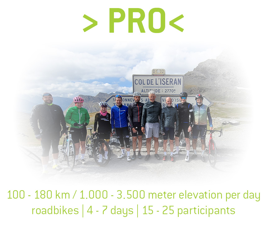 Pro Cycling Tours - 100 to 180 km per day with up to 3.500 m elevation | roadbikes only | 15 - 40 participants